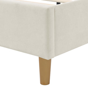 English Elm Luxelegance Tufted Upholstered Queen Bed Frame with Curved Headboard, Sturdy Wood Frame & Plush Finish Beige B343P383335