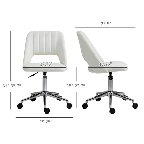 English Elm Vinsetto Velvet Armless Swivel Office Chair - Modern Mid Back Design, Adjustable Height, Cream White W2225P217489-GIGA