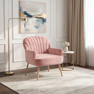 English Elm Velvet Barrel Accent Chair Tufted Shell Back with Metal Legs for Living Room Pink W5722P462513