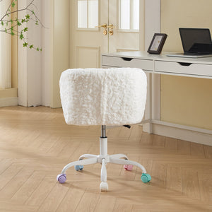 English Elm A&A Plush Faux Fur Office Chair with Ergonomic Wrap Back, Stable Metal Base, Breathable, Cute Wheels Ivory W1143P324154