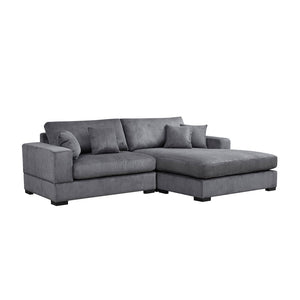 English Elm Mid Century Modern 3 Seater Sectional Sofa with Reversible Chaise and Accent Pillows Grey W876S00347