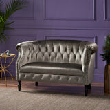 Christopher Knight Home® - Noble House - Milani Tufted Chesterfield Velvet Loveseat With Scrolled Arms