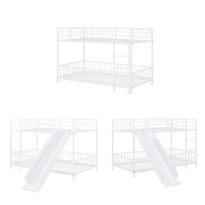 English Elm Twin Twin over Twin metal bunk bed with slide, guardrails and convertible loft design for safety and playfulness White SF000169AAK