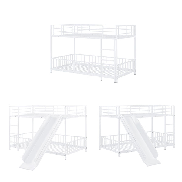 English Elm Twin Twin over Twin metal bunk bed with slide, guardrails and convertible loft design for safety and playfulness White SF000169AAK