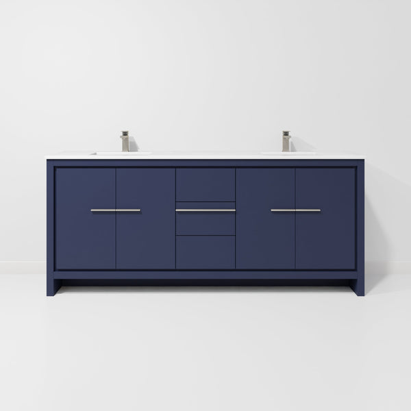 English Elm Navy Double Bath Vanity 80" W, Cultured Marble Top, Gun Metal Faucet, Stylish Storage & Soft-Close B2731P259551