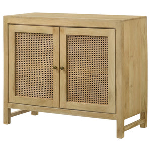 English Elm Henley Natural Mango Wood 2-Door Accent Cabinet with Rustic Cane Doors, Antique Brass Knobs, Storage - Island-Inspired 38"W x 32"H x 16"D B062P350431