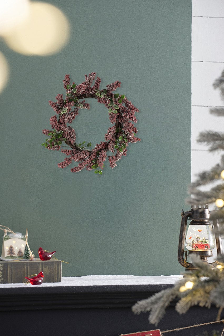 English Elm 18x18x4.5" Realistic Timeless Red Frosted Berry Wreath, Lifelike Foliage, 20x20x10 Display Ready W2078P388052