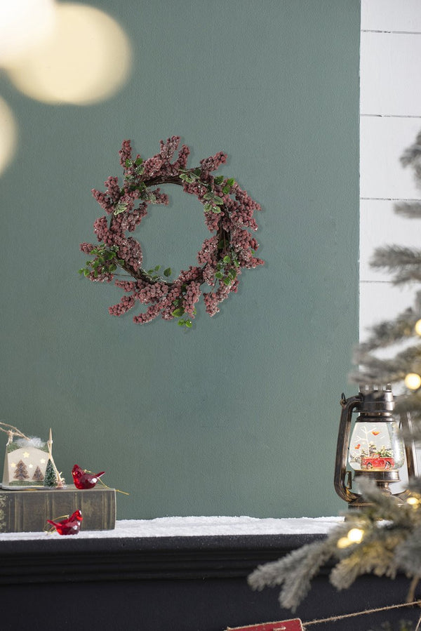 English Elm 18x18x4.5" Realistic Timeless Red Frosted Berry Wreath, Lifelike Foliage, 20x20x10 Display Ready W2078P388052