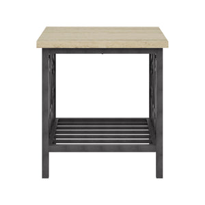 English Elm 3-Piece Fairhope Occasional Table Set with Faux Marble Tops, Black Metal Scrollwork, Living Room Chic B011P289731