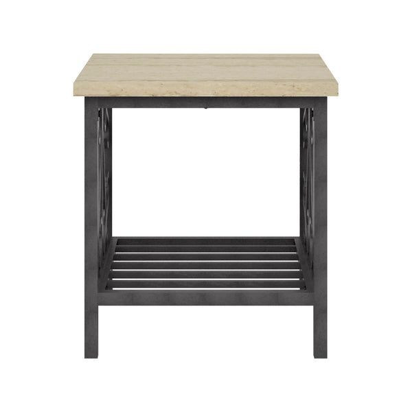 English Elm 3-Piece Fairhope Occasional Table Set with Faux Marble Tops, Black Metal Scrollwork, Living Room Chic B011P289731