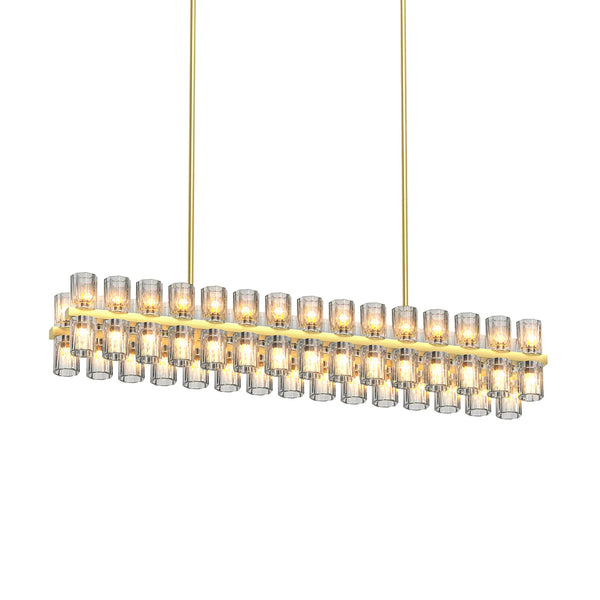 English Elm Crystal Gold Rectangle Chandelier 32.7x18.5in — Modern Farmhouse Kitchen Island Dining Light, 60W Warm White W1340P310783