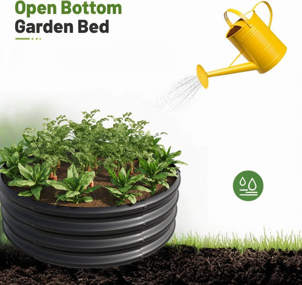 English Elm 2PCS Tall Round Raised Garden Beds 32" x 11.4" Metal Planter Boxes for Vegetables Flowers Herbs Black W840P321520