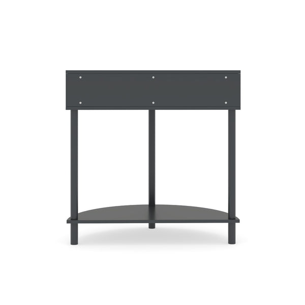 English Elm Artisan-crafted Demi-lune Console Sculptural Wave Drawers Vanilla Lacquer Hallway Accent Dark Gray W2557P329371