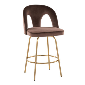 English Elm Fixed-height Swivel Counterstools with White Upholstery Gold Footrest Set of 2 Espresso B202S01789