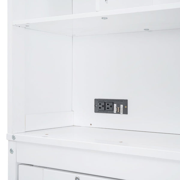 English Elm Queen Murphy Wall Bed Cabinet with Integrated Shelves Usb Charging Space Saving Design White LP006668AAK-1