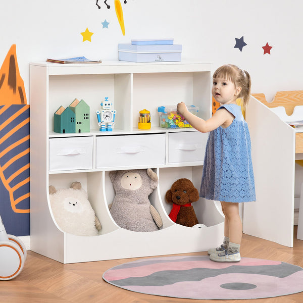 English Elm HOMCOM Kids Storage Bookcase Organizer with 8 Compartments & 3 Drawers, Stable MDF Shelf for Toys W2225P200500