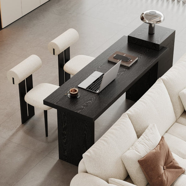 English Elm Modern Wood Grain Console Table with Two Tier Shelving for Entryway or Living Room Black W3875S00030