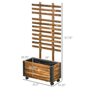 English Elm Outsunny Raised Garden Bed With Trellis & Wheels, 58" Wooden Planter For Climbing Plants & Flowers W2225P200546-GIGA
