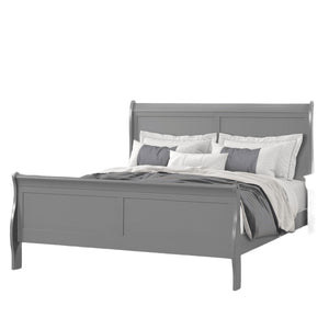 English Elm Gray Sleigh Bed Queen Size Wooden Frame with Elegant Louis Philippe Design for Classic Bedrooms Gray,Grey 27 L x 63 W x 6 H B2741S00582