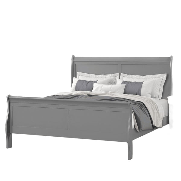 English Elm Gray Sleigh Bed Queen Size Wooden Frame with Elegant Louis Philippe Design for Classic Bedrooms Gray,Grey 27 L x 63 W x 6 H B2741S00582