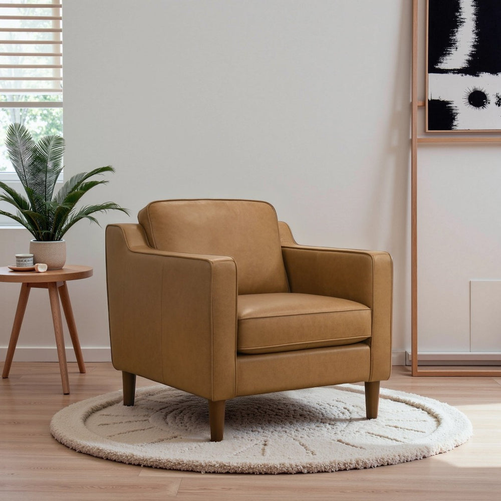 English Elm Darien Genuine Leather Swivel Lounge Chair with Tailored Stitching for Modern Interiors B183P423286