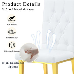 English Elm Table Modern 5-Piece Set: Round Clear Tempered Glass Table With Gold Legs & 4 White Pu Chairs W1151S03833-GIGA