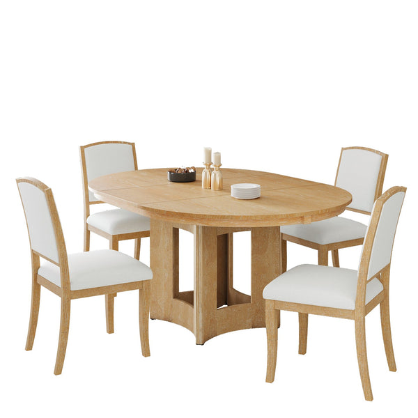 English Elm TOPMAX Solid Wood Extendable Round Dining Set for Small Spaces with 16" Removable Leaf and Cushioned Chairs Natural+Beige SP000091AAN