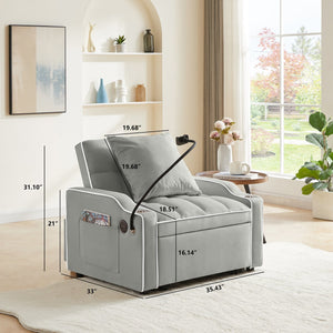 English Elm 3-in-1 Convertible Sofa Bed with USB & Type-C Ports, Cup Holders, Adjustable Backrest for Small Spaces Grey W2151142230