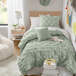 JLA Home Comfort Spaces - Diamond Ruched Ogee Comforter Set with Crinkle Texture, Breathable All-Season Warmth & OEKO-TEX Green AM10-0164