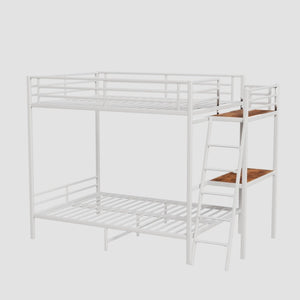 English Elm Black Full Size Loft Bed with Desk Led Lighting Charging Station and Storage Stairs White W1671S00012