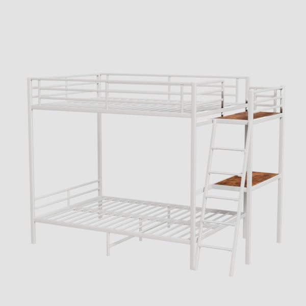 English Elm Black Full Size Loft Bed with Desk Led Lighting Charging Station and Storage Stairs White W1671S00012