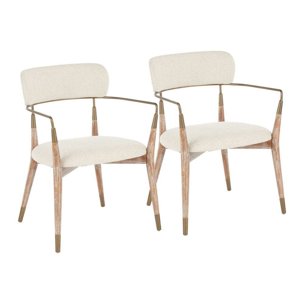 English Elm Savannah Whitewashed Wood Dining Chairs Set of 2 — Cream Upholstered Seats with Copper Accents, Contemporary Glam Finish B202P223650
