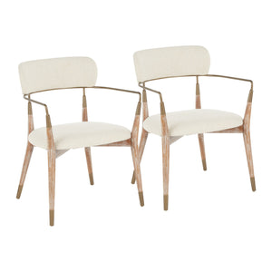 English Elm Savannah Whitewashed Wood Dining Chairs Set of 2 — Cream Upholstered Seats with Copper Accents, Contemporary Glam Finish B202P223650
