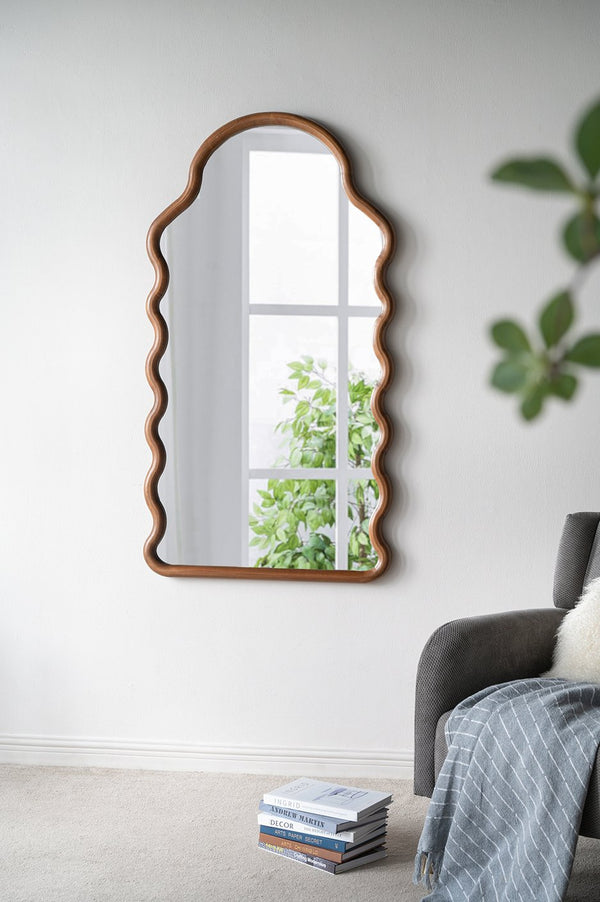 English Elm 30x1.5x55" Reinvented Arch Wood Mirror with Solid Pine Frame, Full-Length Curved Design for Stylish Rooms W2078P235046