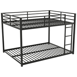 English Elm Full Over Low Profile Steel Bunk Bed with Guardrail and Integrated Ladder Black MF285536AAB