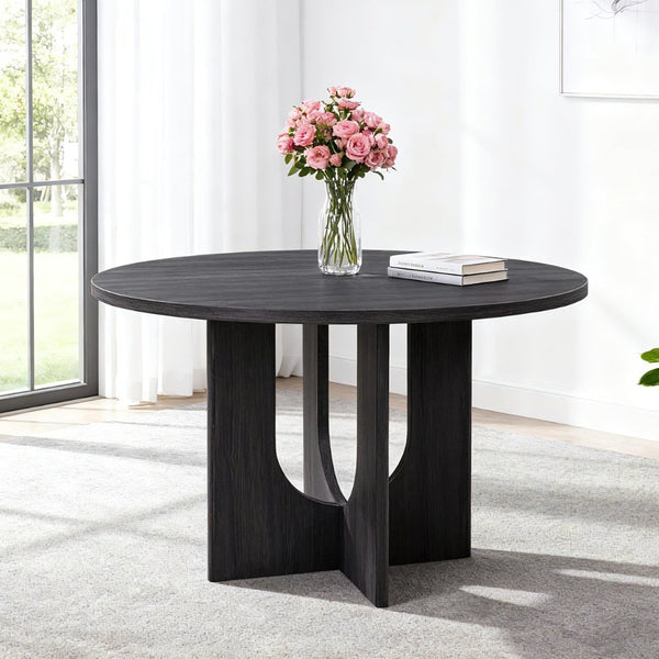 English Elm Modern Farmhouse Round Dining Table Seats Four Scratch Resistant Wood Grain Top W1998P305923