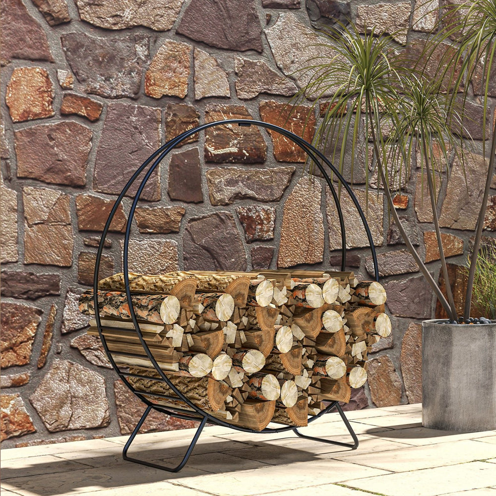 English Elm Outsunny 40" Firewood Rack with Waterproof Zipper Cover, Heavy-Duty 220lb Log Hoop for Indoor/Outdoor W2225P229255
