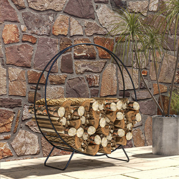 English Elm Outsunny 40" Firewood Rack with Waterproof Zipper Cover, Heavy-Duty 220lb Log Hoop for Indoor/Outdoor W2225P229255