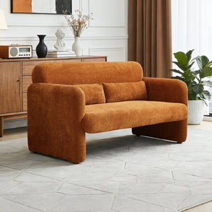 English Elm Best-selling Boucle Cloud Loveseat Velvet Upholstered 2 Seater with Lumbar Pillow Orange W1765P334059