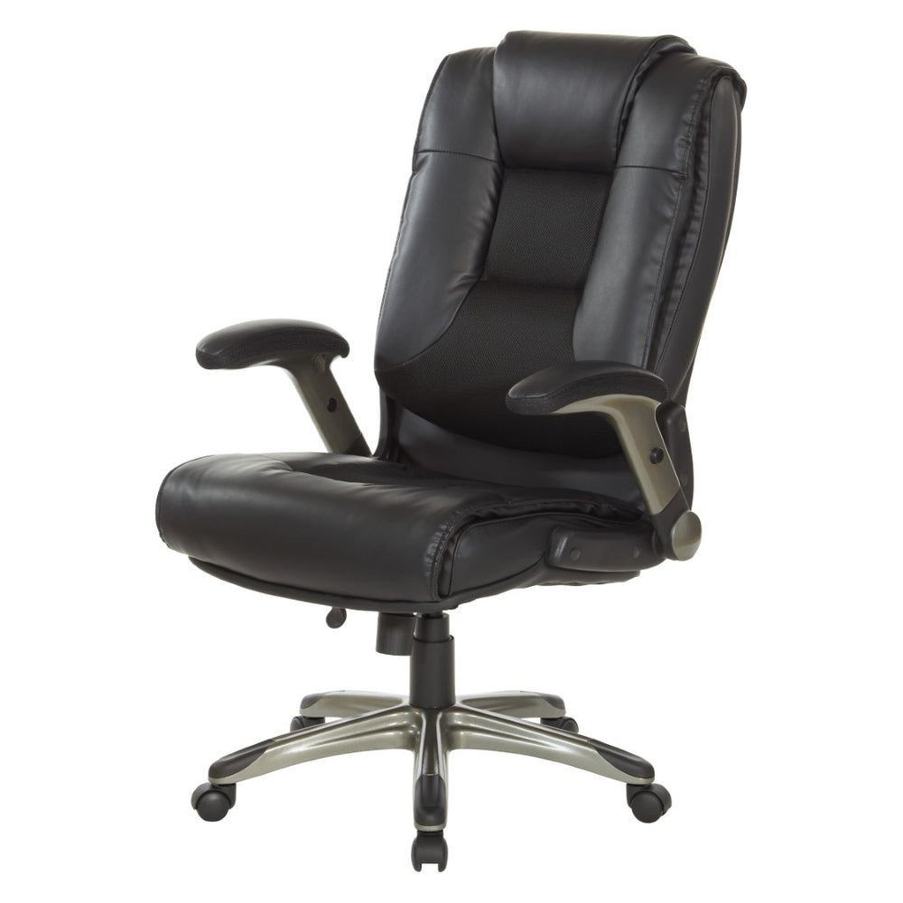 OSP Home Furnishings Exec Bonded Leather Office Chair with Lumbar Support Padded Arms and Pneumatic Height Lift ECH52607-EC3