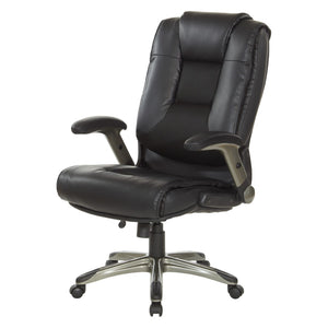 OSP Home Furnishings Exec Bonded Leather Office Chair with Lumbar Support Padded Arms and Pneumatic Height Lift ECH52607-EC3