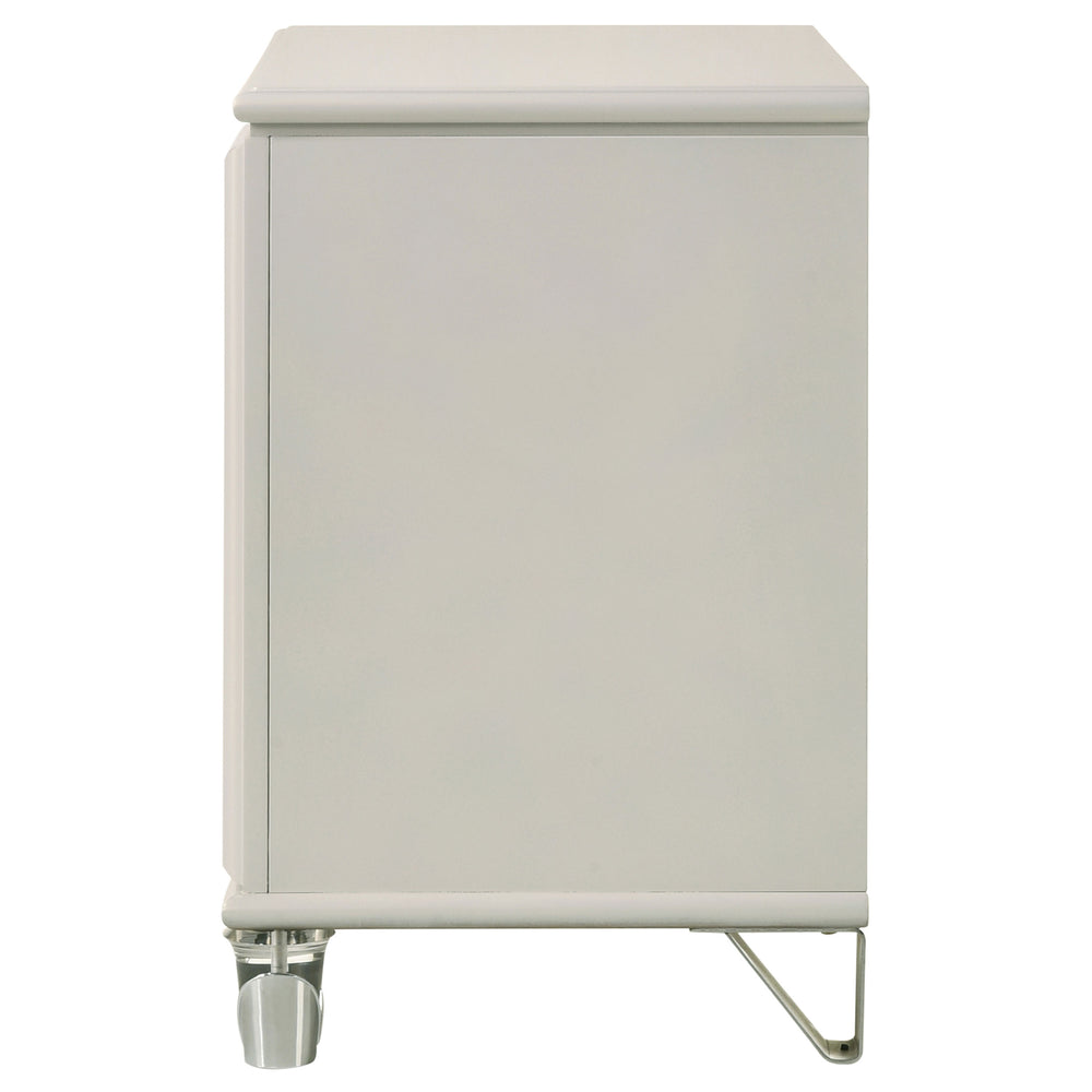 English Elm Gwendolyn Pearl White Nightstand with 2 Drawers, Deco-Inspired Wood Bedside Table with Acrylic Legs and Cord Management B062P375501