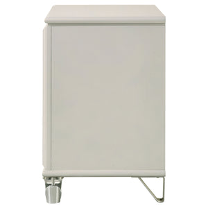 English Elm Gwendolyn Pearl White Nightstand with 2 Drawers, Deco-Inspired Wood Bedside Table with Acrylic Legs and Cord Management B062P375501