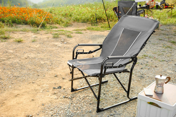 English Elm Camping Director Chair with Side Table, Cup Holder & Mesh Back, Heavy-Duty Folding Seat for Outdoor Events Gray W640P224440
