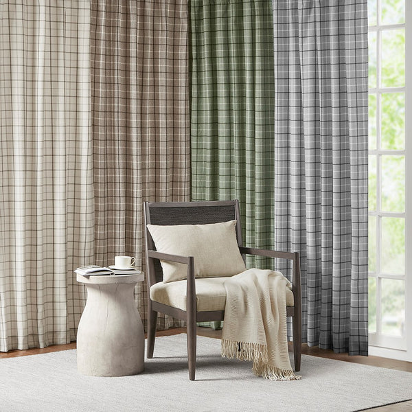 English Elm Plaid Faux Leather Tab Top Curtain Panel with Fleece Lining for Cozy Rustic Privacy and Insulation Multicolor 11.81 L x 10.04 W x 3.99 H B03598253