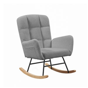 English Elm Cream Plush Teddy Fabric Rocking Armchair with High Back Support for Nursery Grey W3985P404156