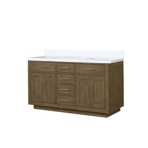 English Elm Grey Oak Double Bath Vanity 60" W X 22" D With Elegant White Quartz Top And Ample Storage Solutions B2731P257745