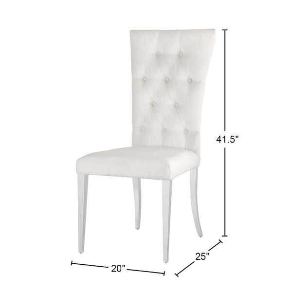 English Elm Set Of 2 Elegant Velvet Dining Chairs In White With Chrome Legs - Modern Comfort & Style Upgrade B016P225488-GIGA