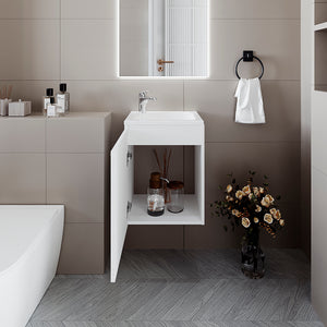 English Elm FM Modern Floating Bathroom Vanity with Integrated Sink and Soft-Close Door for Sleek Storage White 24.4 L x 20.5 W x 11 H B128P293877