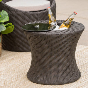 Christopher Knight Home® - Noble House - Belize Outdoor Brown Wicker Accent Table with Ice Bucket